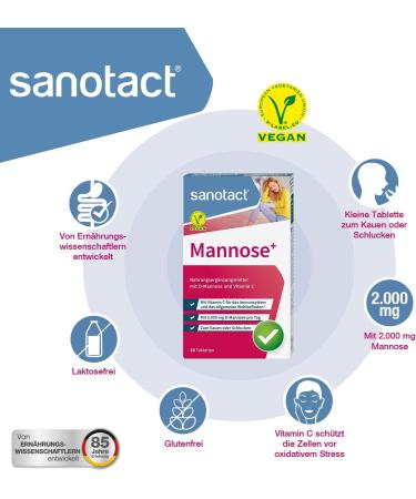 Sanotact Mannose+ | 30 High Dose D-Mannose Tablets with Vitamin C | 2000 mg Daily Support - Buy Online on GoSupps.com