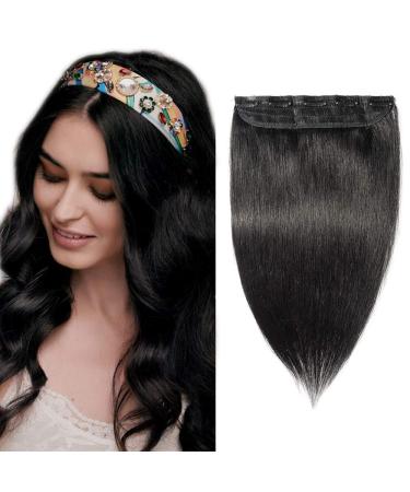 8" Clip in Hair Extension Human Hair One Piece #1 Jet Black (40g)