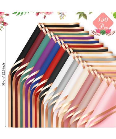 Mimorou Flower Wrapping Paper - 150 Sheets, Gold Edge, Waterproof, 23.6x23.6 Inch - DIY Crafts & Gift Packaging - 15 Colors - Buy Online on GoSupps.com
