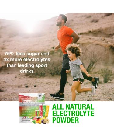 HydraLyte Electrolyte Powder Low Sugar Electrolyte Packets Designed for Rapid Hydration Safe Hydration for All Ages - Made with All Natural Ingredients 30 Servings Tropical Variety - Buy Online on GoSupps.com