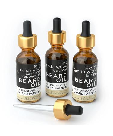 Buy Grand Parfums Men's Beard Oil - 100% Organic & Natural | 3 Scents | Essential Oils for Softer & Stronger Beards - Sandalwood Lovers - Buy Online on GoSupps.com