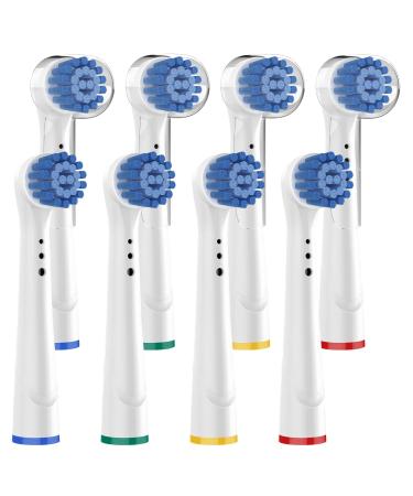 Soft Bristle Replacement Brush Heads for Oral B Electric Toothbrush - Gentle for Sensitive Gums - Compatible with Oral B - Includes 8 Heads and 4 Covers for Hygienic Storage 8 Count (1 Pack Sensitive Clean)