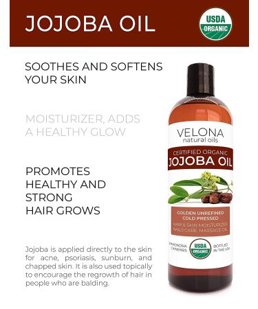 Organic Jojoba Oil 16 oz (With Pump) | USDA Certified, 100% Pure & Natural, Cold Pressed, Hexane Free | Moisturizing Face, Hair, Body Care - Stretch Marks & Cuticles | Golden Unrefined - Buy Online on GoSupps.com