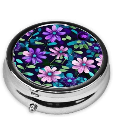 Purple Camellia Round Pill Box Organizer | 3-Compartment Portable Travel Pill Box for International Shipping - Buy Online on GoSupps.com