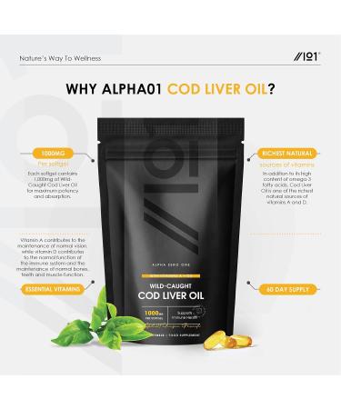 Wild-Caught Cod Liver Oil 1000mg - Omega-3 Fatty Acids, Vitamins A & D3 for Immune Health & Vision Support - 2 Months Supply, Non-GMO, Gluten-Free, Halal - 60 Softgels - Buy Online on GoSupps.com