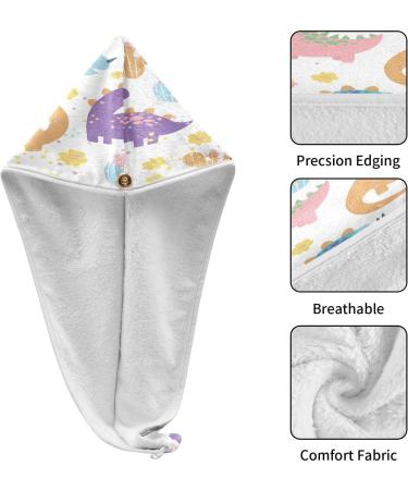 Cute Cartoon Dinosaurs Dry Hair Cap Set | 2-Piece Quick Drying Towel & Button Headband | Super Absorbent & Soft Drying Solution - Buy Online on GoSupps.com
