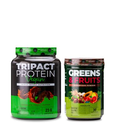 Nutrology Greens & Fruits Powder-Naturally Sourced Superfood Chocolate (30 Servings) TRIPACT Vegan Protein Powder for Vegan Protein Shakes Chocolate Peanut Butter (20 Servings)