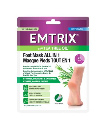EMTRIX - All-in-One Foot Mask, Exfoliating, Moisturizing - Very Dry and Damaged Feet - Based on Natural Ingredients - Effective in 20 min - 1 Pair of Mask Socks