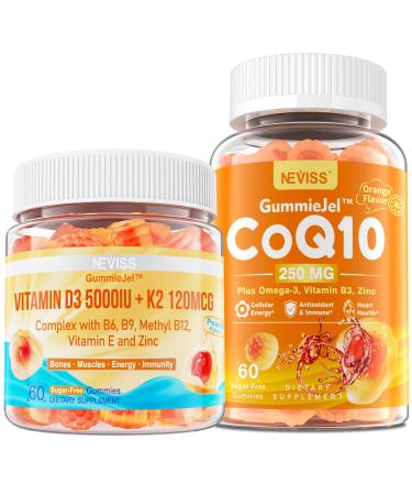 NEVISS Vitamin D3 5000IU + K2 (MK-7) 120mcg + CoQ10-250mg High Absorption Filled Gummies