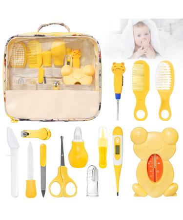 Baby care set Belonlink 13 Party baby care set with nail care set for baby everyday care with baby healthcare kit with thermometer nasal sucker pipette feeder nail hair care set (yellow)