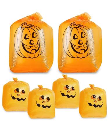 Juvale Pack of 6 Pumpkin Leaf Bag - Small and Medium Sized Pumpkin Trash Bags - The Perfect Fall Lawn Decoration, Orange