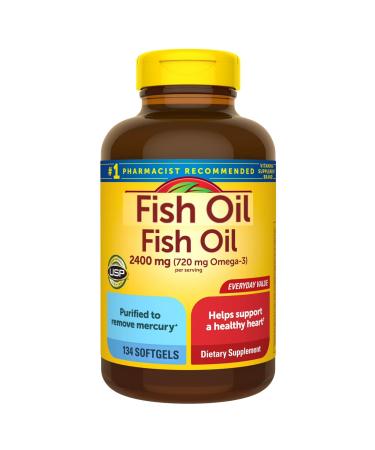 Fish Oil 2400 mg per Serving Softgels Omega-3 Supplement with EPA & DHA Heart Health Support Mercury Purified 134 Count