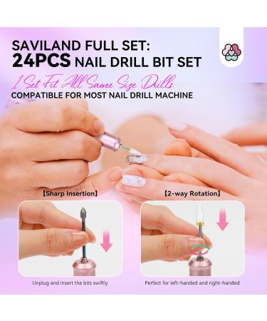 SAVILAND 24-in-1 Nail Drill Bits Set: All-in-1 Nail Bits for Nail Drill Nail File 3/32 Inch Diamond Cuticle Electric Carbide Remover Ceramic Acrylic Nails Professional Acrylic Nail Salon - Buy Online on GoSupps.com