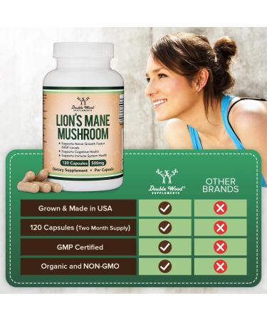 Lions Mane Mushroom Capsules - 120 ct. Vegan Nootropic Brain & Immune Support - Made in USA by Double Wood - Buy Online on GoSupps.com