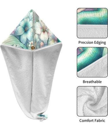 Super Absorbent Mermaid Girl Hair Towel 2 Pack | Quick Dry Flower Design Turbans for Women & Girls - Buy Online on GoSupps.com