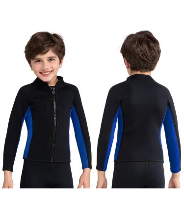 REALON Wetsuit Top Men 3mm Neoprene Womens Kids Jacket Long Sleeves Front Zipper Wet Suit 2mm for Surfing Diving Swimming Snorkeling Kayaking black & blue 8