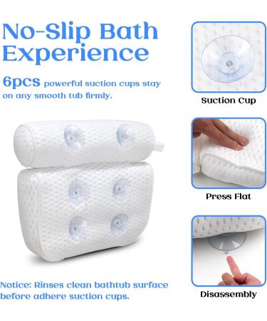 4D Mesh Bath Pillow with Anti-Slip Suction Cups for Neck and Back Support - Spa Tub Jacuzzi Relaxation - Father's Day Gift - Buy Online on GoSupps.com