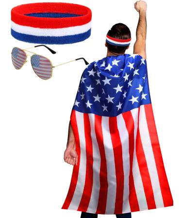 American Flag Costume Cape, Retro 80's American USA Sunglasses and USA Flag Headband for 4th of July Independence Day Celebration - Buy Online on GoSupps.com