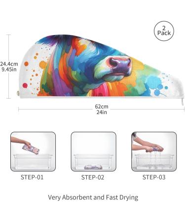Watercolor Cow Hair Towel 2 Pack - Super Absorbent Quick Dry Turbans for Women & Girls - Buy Online on GoSupps.com