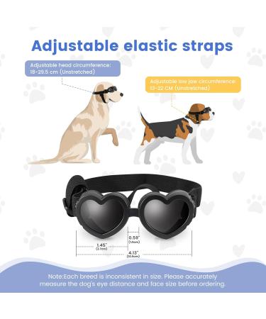 UV Protection Dog Sunglasses - Adjustable Windproof Heart Shape Glasses for Small Dogs | Waterproof Anti-Fitting Design in Black - Buy Online on GoSupps.com