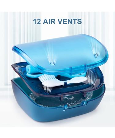 Double Layer Dentures Retainer Case with Vent Holes and Mirror - Blue | Portable Orthodontic Appliance for Travel Storage - Buy Online on GoSupps.com