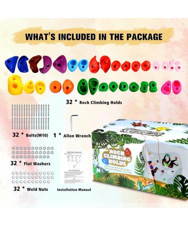 TOPNEW 32 Rock Climbing Holds for Kids & Adults - Indoor & Outdoor Playground Play Set with Mounting Hardware - Buy Online on GoSupps.com