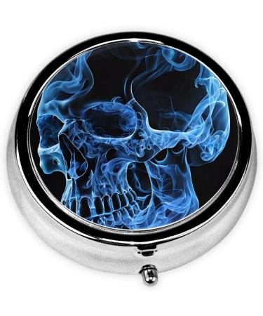 Blue Skull Round Pill Box | 3 Compartment Portable Travel Medicine Organizer | Mini Decorative Pill Case in Black - Buy Online on GoSupps.com