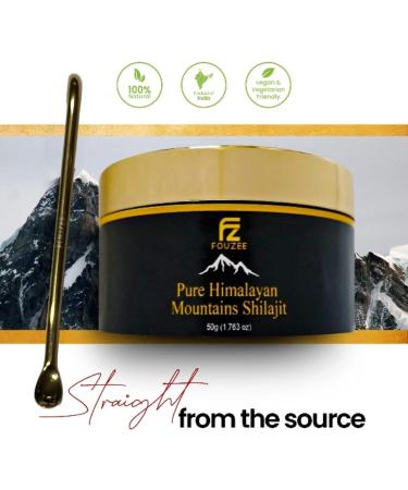 FOUZEE Pure Himalayan Shilajit 50g - Authentic Hard Consistency, Natural Source of Fulvic Acid & 85+ Trace Minerals with Stainless Steel Spoon - 1.76oz (Pack of 1) - Buy Online on GoSupps.com