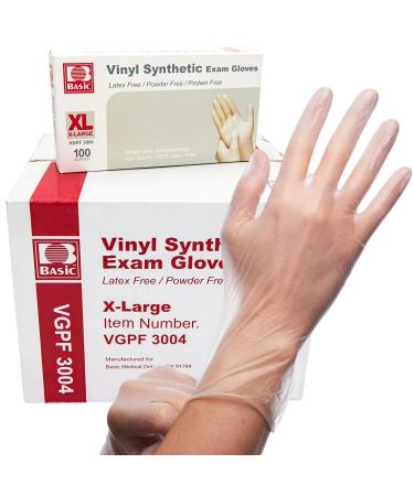 Basic Vinyl Exam Gloves (Case of 1000 - XLarge) Powder Free Latex Free and Disposable for Medical Facility Lab Food Service or Beauty Business Waterproof Synthetic Single Use Gloves 3.4 Mil Extra Large