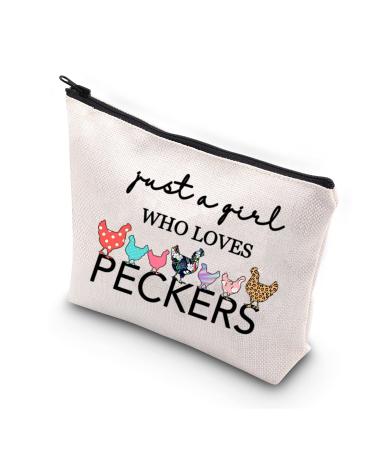 BDPWSS Chicken Lover Gifts Just a Girl Who Loves Peckers Funny Chicken Farmer Lover Cosmetic Makeup Bag Crazy Chicken Lady Travel Toiletry Bag For Women Girls (A girl loves Peckers)