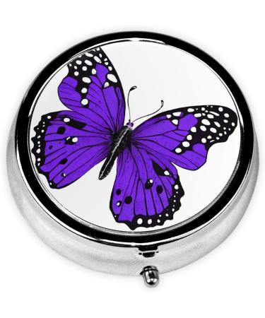 Cute Purple Butterfly Mini Round Pill Box | 3 Compartment Travel Organizer | Portable Medicine Case for Home & Office - Buy Online on GoSupps.com
