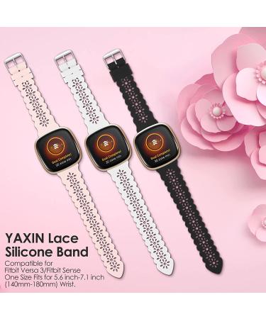 YAXIN 3 Pack Slim Sport Bands for Fitbit Sense/Versa 3 - Soft Silicone Lace Replacement Wristbands for Women in Black/White/Pink Sand - Buy Online on GoSupps.com