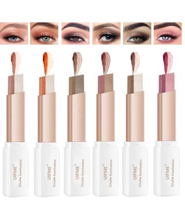 Glitter Gradient Eyeshadow Stick Double Color Eyeshadow Stick Set Shimmer Waterproof Eye Shadow Stick for Eye Makeup 12 Colors (6 Packs) Mix