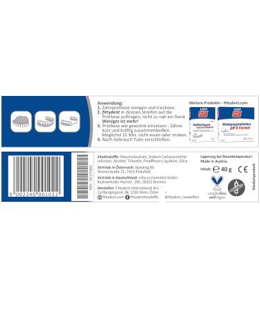 Fittydent Super Pregnation Cream 40g | Water-Insoluble Detention Cream for Upper & Lower Jaw Prostheses | Easy Application - Once Daily | Tasteless Adhesive Solution - Buy Online on GoSupps.com
