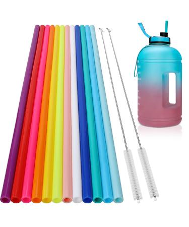 12 Pack Extra Long 14.5 inch Reusable Silicone Straws for Large Water Bottle -Wine Bottle - 1 Gallon 128 75 64 OZ Tumbler - Flexible Drinking Straws for Extra Tall Cups - 2 Cleaning Brushes