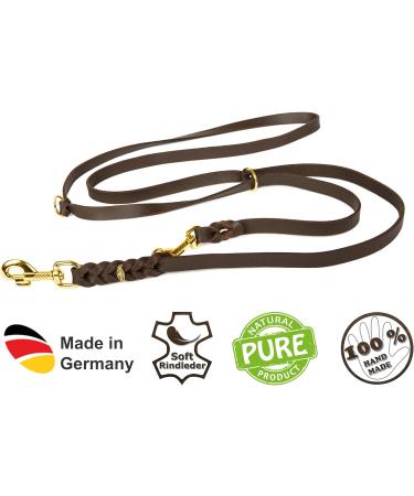 Premium COPCOPET Fat Leather Dog Leash - 3-Way Adjustable Handmade in Germany 3.50m x 18mm Soft Leather with Brass Fittings Cognac Color - Buy Online on GoSupps.com