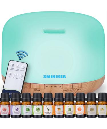 Sminiker Diffuser 500ML Essential Oil Diffuser Adjustable Mist Mode and Waterless Auto Shut-Off with Wireless Remote 7 LED Light Colors Diffusers for Home