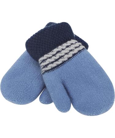 Kids Winter Warm Knitted Gloves with String for 1-3Yrs - Blue/Navy Blue - Buy Online on GoSupps.com