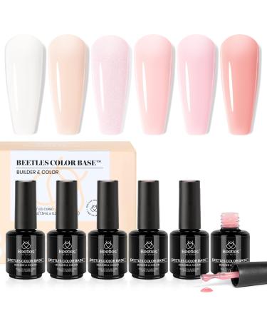 Beetles Color Base Gel Nail Polish 6 Colors Base Color Gel Polish Nude Base Gel Polish Porcelain Doll Pink Nail Polish Nude Gel Polish Neutral Sheer Colors Strengthener French Tip 6 PCS Porcelain Doll Pink 0.25 Fl Oz (Pack of 1)