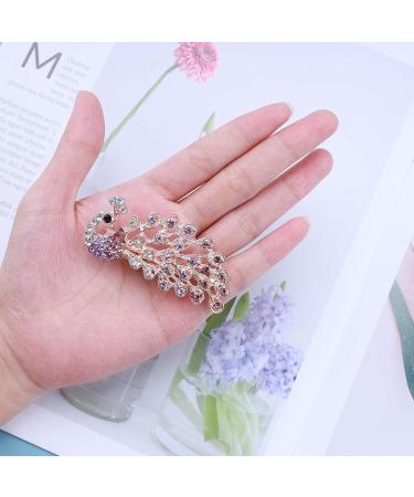 Iaceble Boho Crystal Peacock Hairclip - Purple Rhinestone Barrette Pin for Weddings & Bridal Accessories - Buy Online on GoSupps.com