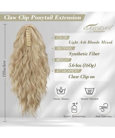 BARSDAR 18'' Curly Wavy Blonde Claw Clip Ponytail Extension - Synthetic Multi-Layered Ponytail Hairpiece for Women - 18 Inch Light Ash Blonde Mixed - Buy Online on GoSupps.com
