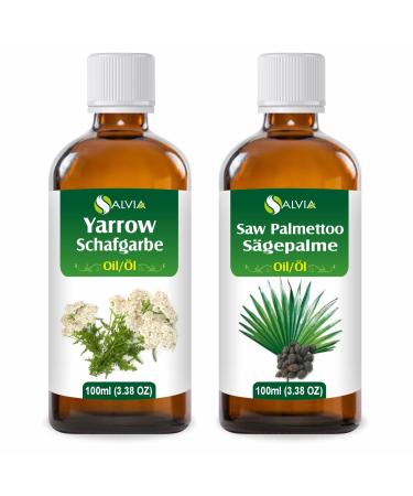 Salvia Salvia Combo d'huile : Saw Palmetto (Serenoa repens) 3 38 Fl Oz (100 ml) & Yarrow (Achillea millefolium) Oil 3 38 Fl Oz (100 ml)