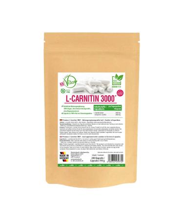 My Vita L -Carnitin 3000-200 pieces of vegan capsules - high -dose - 3000 mg per daily portion - Premium L -Carnitin Tartrat - laboratory test - High bioavailability