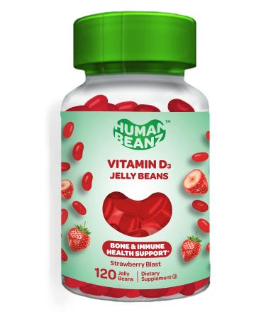Human Beanz Vitamin D3 Jelly Bean Gummies for Adults Immunity Support 2000 IU Vitamin D Nutritional Vegetarian Supplements 120 Strawberry Blast Jelly Beans Kosher