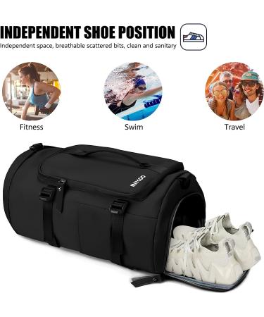 MIYCOO Black 42L Gym Bag - Sports Duffle with Shoe Compartment for Men & Women - Buy Online on GoSupps.com