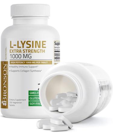Bronson L-Lysine Extra Strength 1000 mg - High Potency Immune Support & Collagen Synthesis - Non-GMO Vegetarian Tablets - 250 Count - Buy Online on GoSupps.com