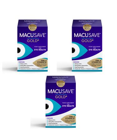 Macu-SAVE Gold+ Food Supplement with Meso-Zeaxanthin/Lutein and Zeaxanthin Zinc & Vitamin B2 30 Day Pack (3)