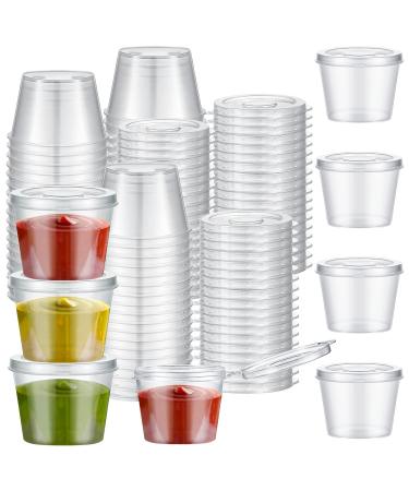 60 Pack Plastic Condiment Souffle Containers with Attached Lids 1 oz Mini Sauce Cups Jelly Shot Cups Leak Proof Portion Cup Small Disposable Souffle Cups with Lids for Salad Dressing Sauces
