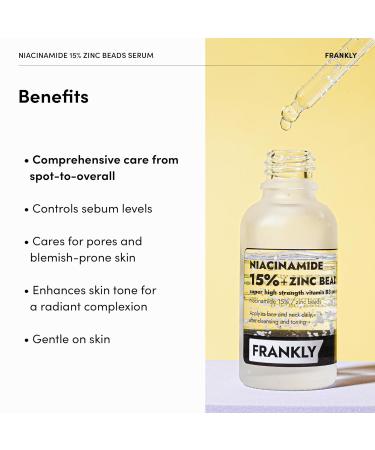 FRANKLY Niacinamide 15% & Zinc Beads Serum | Best Acne Treatment Dark Spot Remover | Oil Control & Even Skin Texture | Vegan Cruelty-Free Korean Skincare | 1.01 fl. oz - Buy Online on GoSupps.com