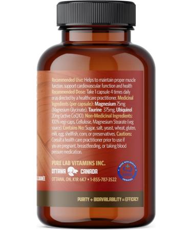 Pure Lab Vitamins | Magnesium Glycinate Complex with Taurine & Ubiquinol COQ10 Supplement | 120 Capsules | Cardio Healthy Heart Muscle Cramps Sleep Support Relaxation Sleep Healthy Bones and Teeth - Buy Online on GoSupps.com